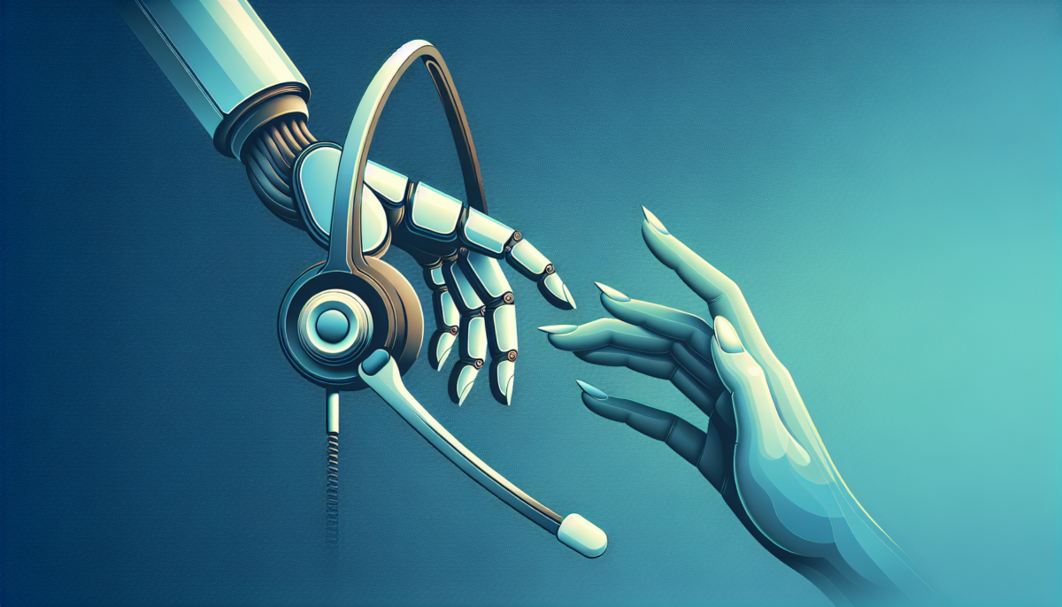 human vs AI customer service - abstract illustration of human and robot collaboration