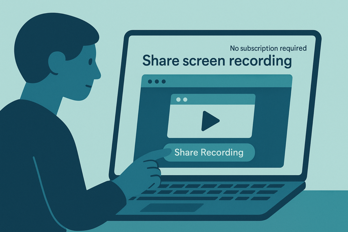 Person sharing a screen recording on laptop without subscription fees