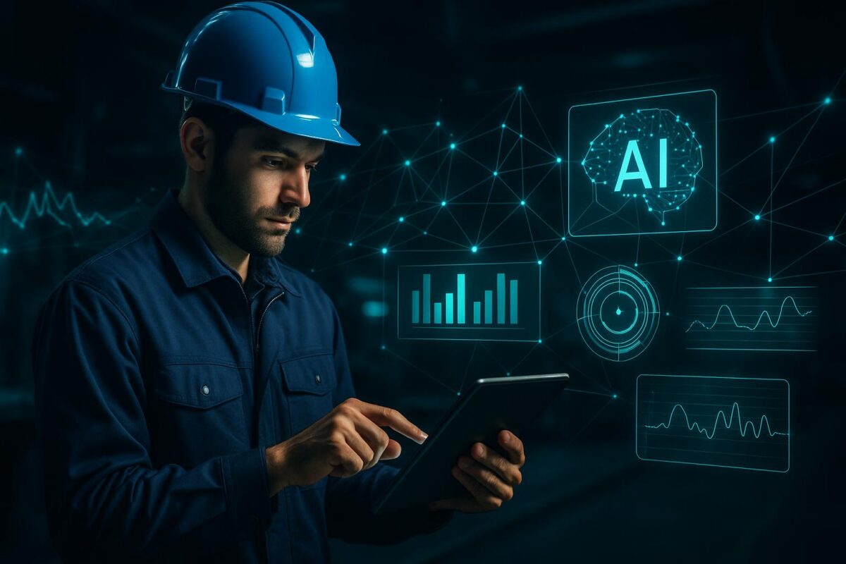Field technician running field service remote diagnostics with remote expert via live video session