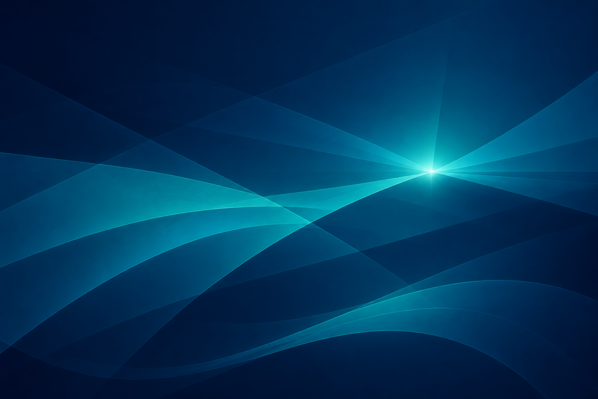 Abstract blue and teal waves representing AI accountability in customer support
