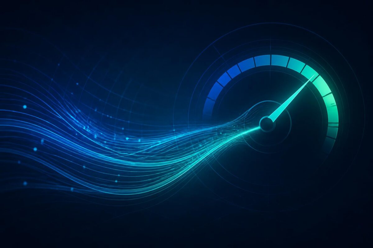 Abstract blue and teal illustration of a glowing meter representing AI usage pricing in customer support