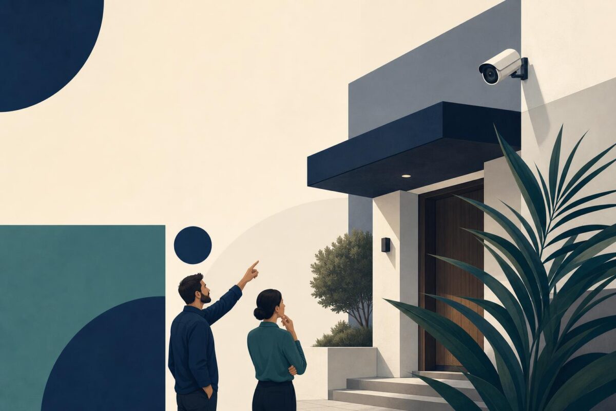 Security camera and entryway placement observed safely from the ground