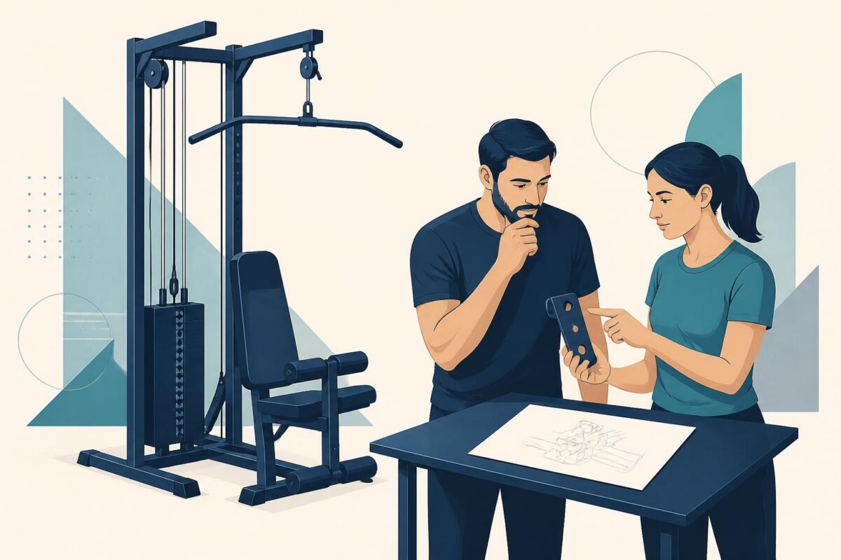 Bowflex visual support concept identifying a home-gym bracket against a diagram