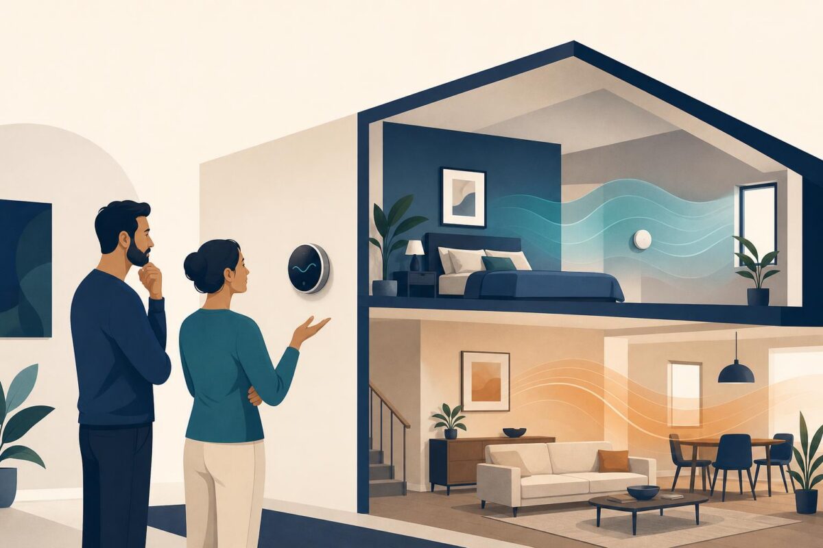 Thermostat and room sensor context across different rooms