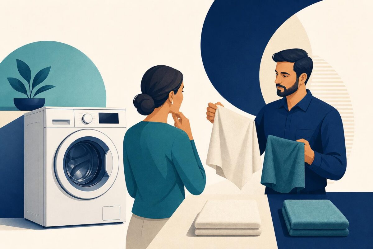 Electrolux visual support concept showing shared review of garment-care results
