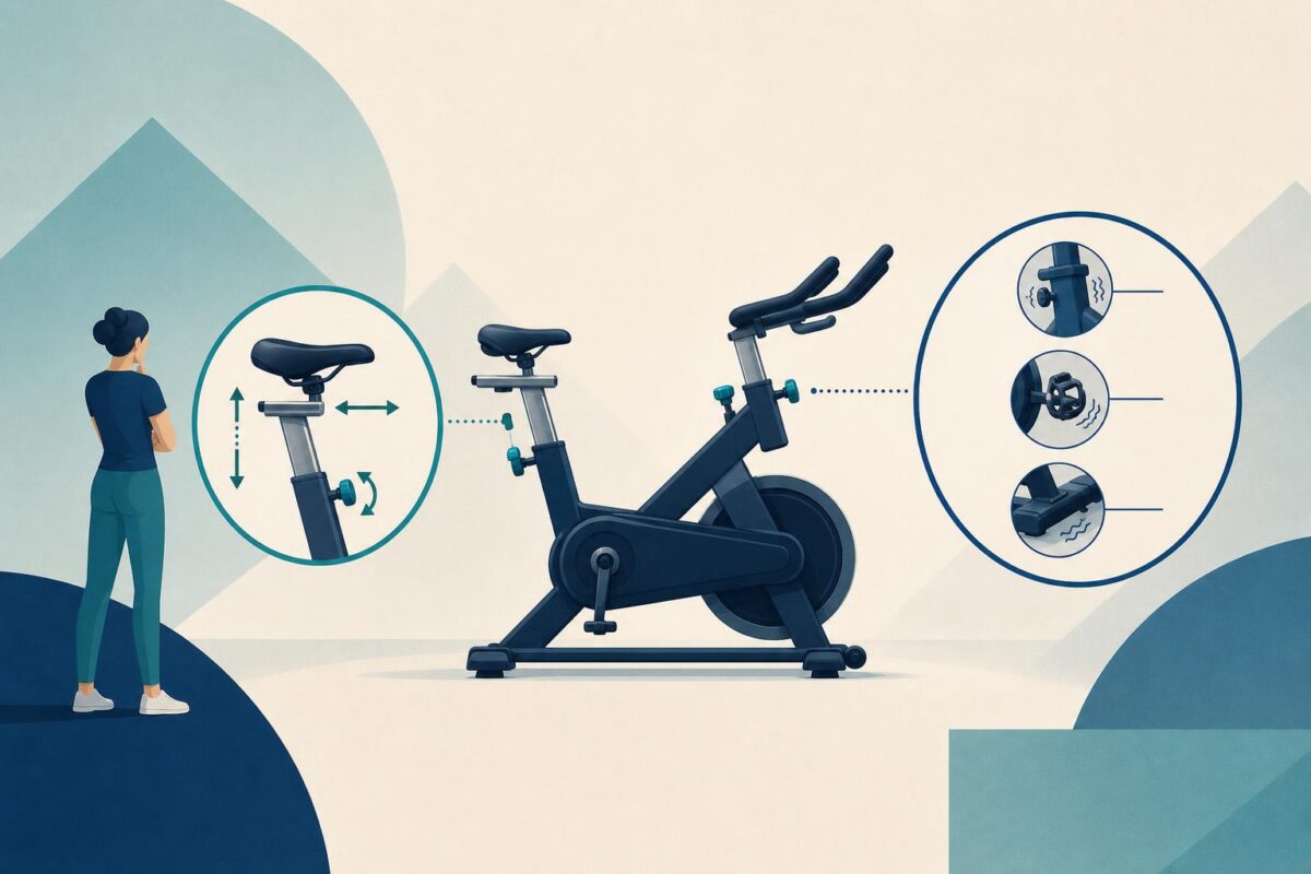 Stationary exercise bicycle with adjustment callouts