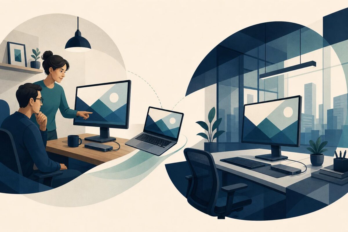 Home and office workspaces prepared for computer onboarding