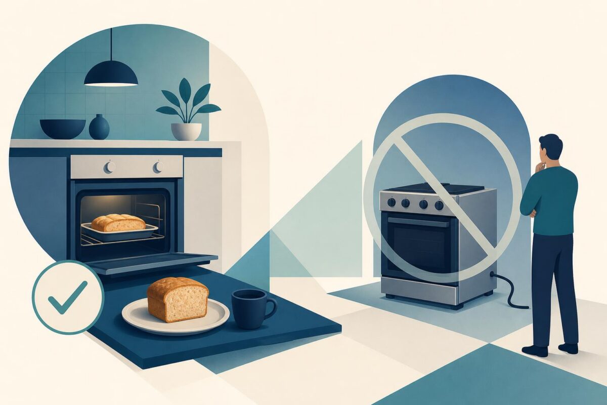 Oven and cooking result with a service boundary