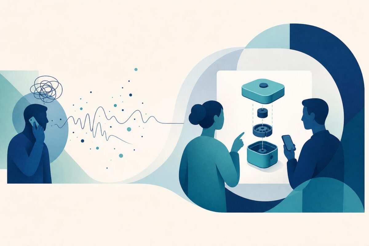 Phone-only troubleshooting contrasted with shared visual understanding of a physical device