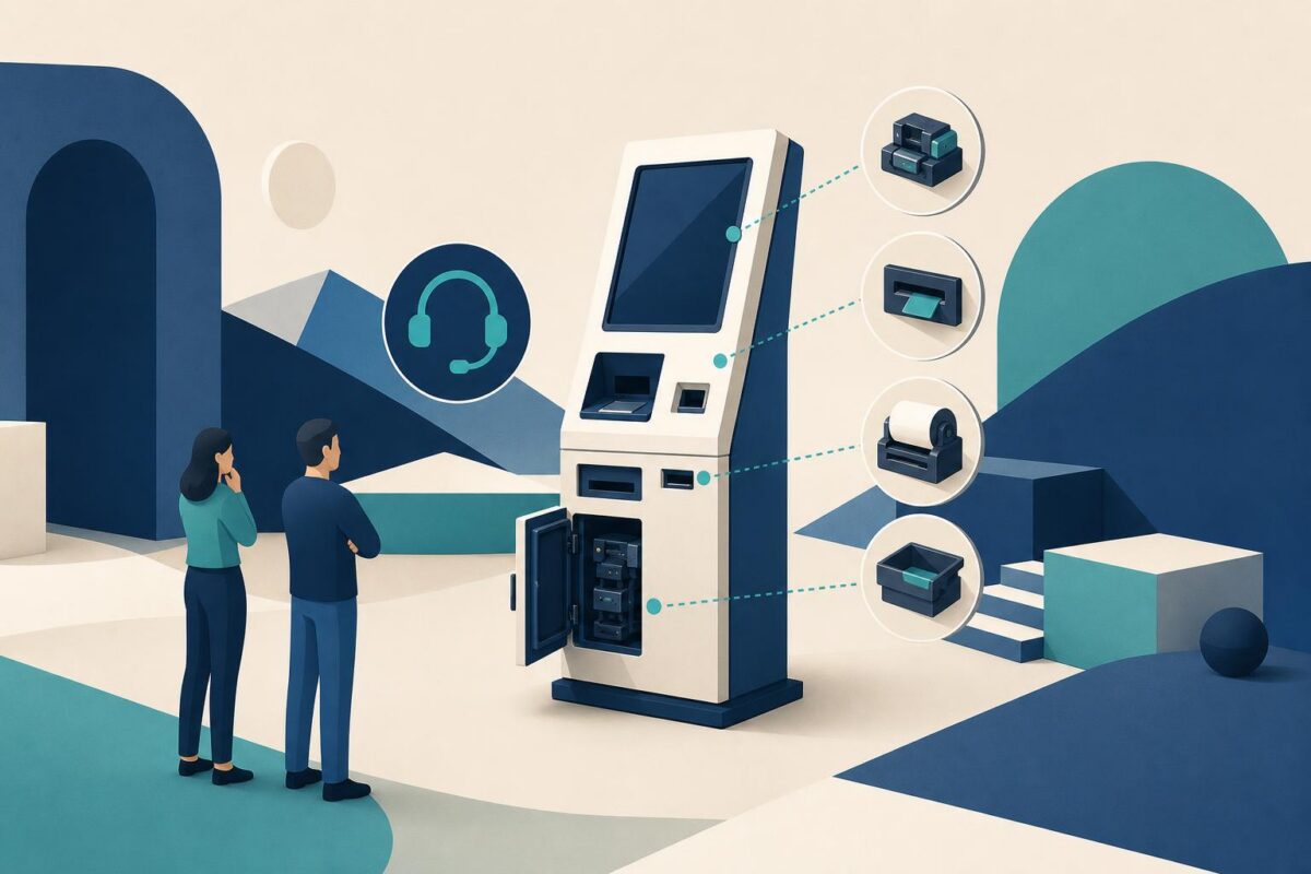 Self-service kiosk and peripheral support
