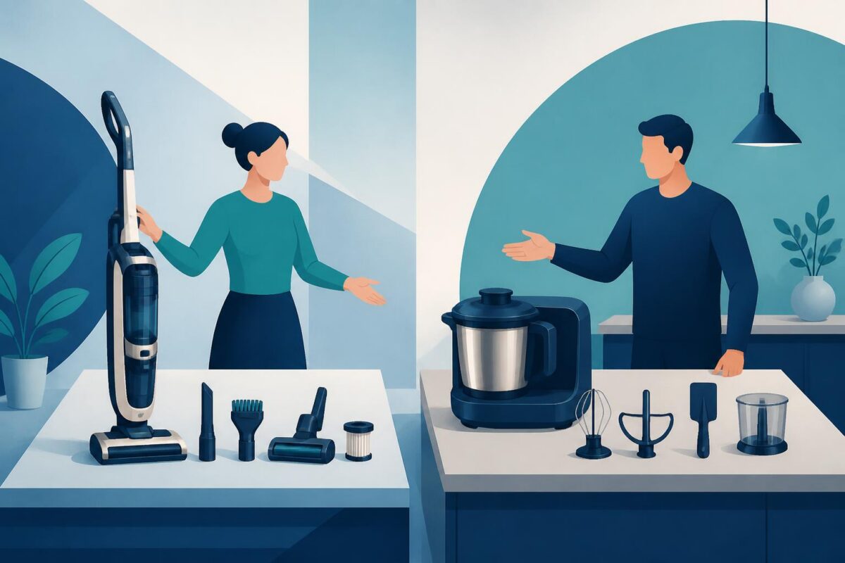 SharkNinja visual support concept separating cleaning and kitchen appliance accessories