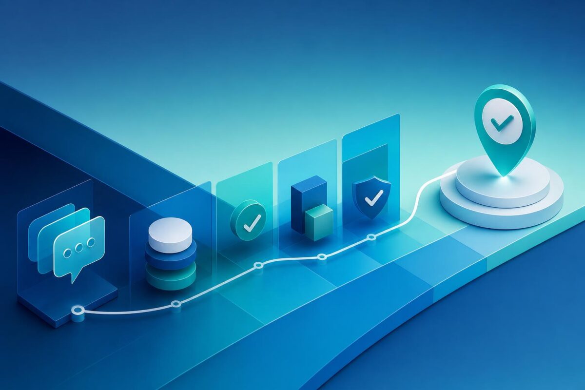 Abstract blue and teal illustration of support software pricing linked to measurable service outcomes