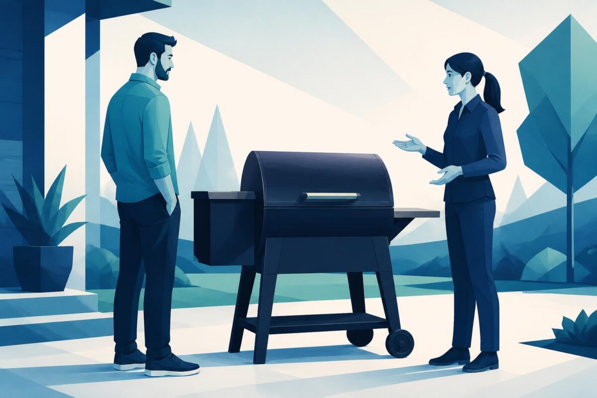 Traeger visual support concept discussing a closed pellet grill and its setup