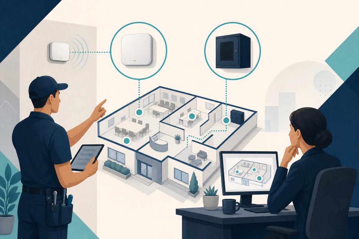 Installer and administrator relating network devices to a site map