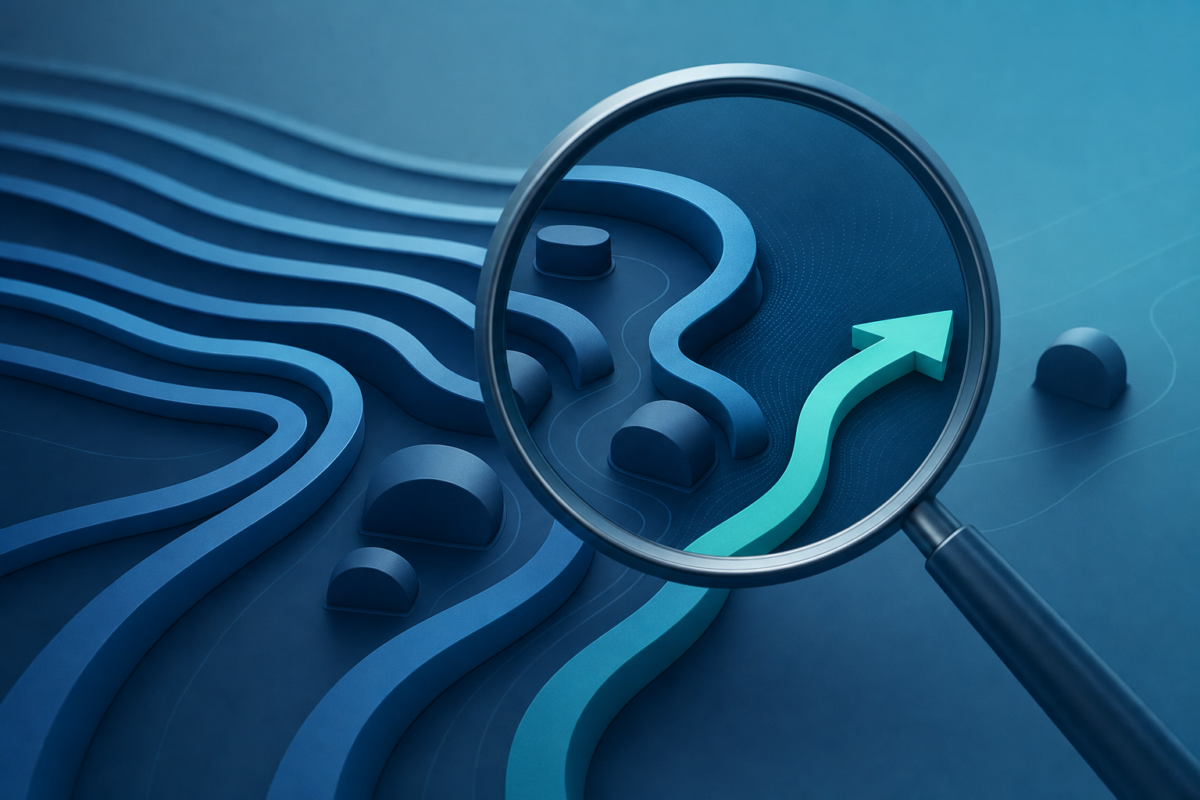 Abstract blue and teal paths revealing unreported customer friction before it becomes a support ticket