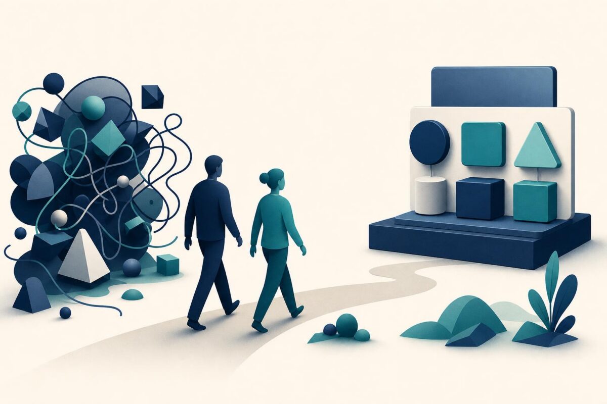 Viewabo vs techsee illustration showing people comparing tangled complexity with an orderly support approach