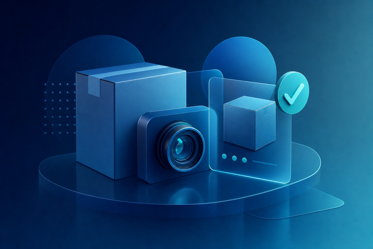Abstract blue and teal visual return verification concept